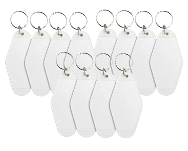 12 Retro Motel Keychains with Silver Ring - White Physical DIY Craft Warehouse 
