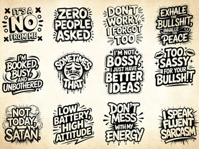 12 Sarcastic Sayings SVG Bundle, Snarky Urban Typography SVG Creativeart88 