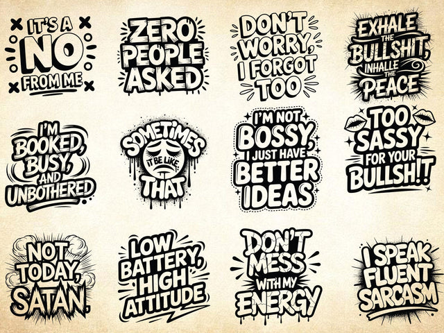 12 Sarcastic Sayings SVG Bundle, Snarky Urban Typography SVG Creativeart88 