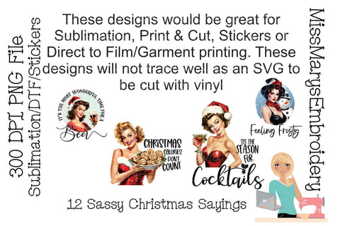 12 Sassy Christmas Sayings PNGs | Vintage Christmas Pin Up Girls PNG | Vintage Tattoo Santa PNG | Pin Up Christmas Sublimation Sublimation MissMarysEmbroidery 