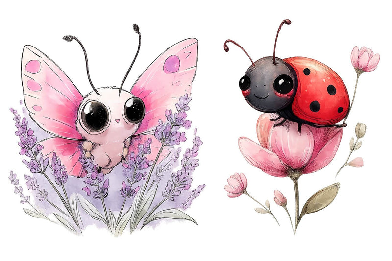 12 Spring Bugs Clipart Bundle, Watercolor Insects PNG - So Fontsy