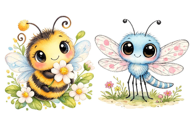 12 Spring Bugs Clipart Bundle, Watercolor Insects PNG - So Fontsy