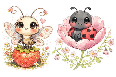 12 Spring Bugs Clipart Bundle, Watercolor Insects PNG - So Fontsy