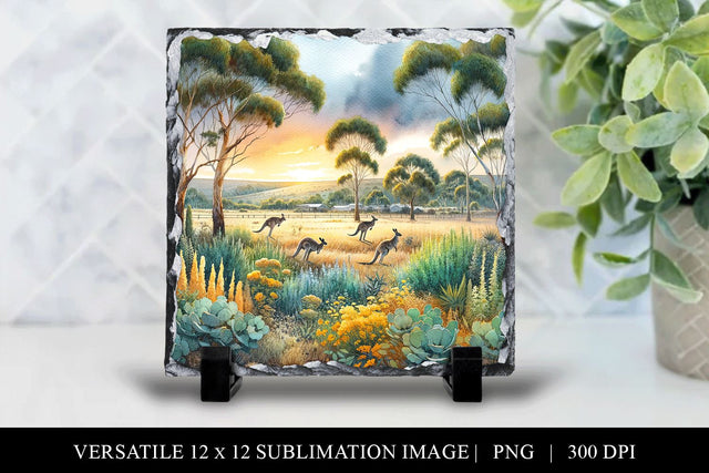 12 x 12 Australian Outback Kangaroo Illustration Sublimation BijouBay 