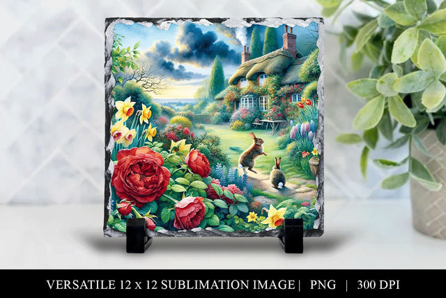 12 x 12 English Country Manor Landscape Illustration Sublimation BijouBay 