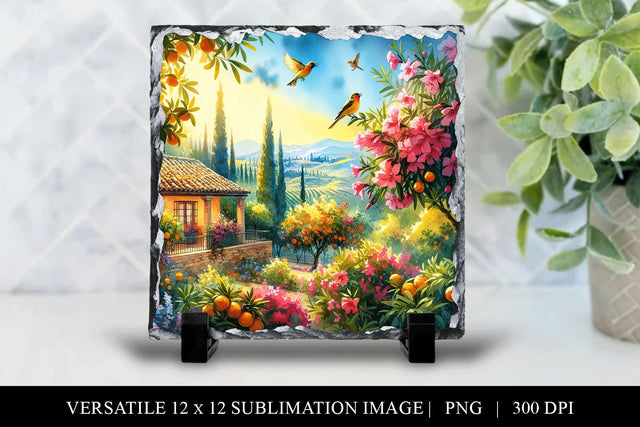 12 x 12 Spanish Landscape Sunset Illustration Sublimation BijouBay 