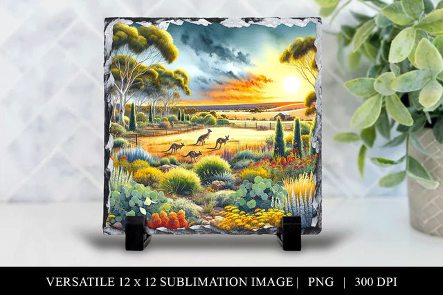 12 x 12 Sunset Australian Outback Landscape Illustration Sublimation BijouBay 