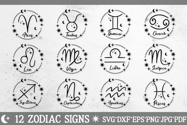 12 Zodiac Signs SVG Keychain Bundle | Astrological Symbol Clipart SVG Tafti Art 