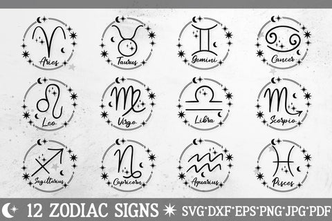 12 Zodiac Signs SVG Keychain Bundle | Astrological Symbol Clipart SVG Tafti Art 