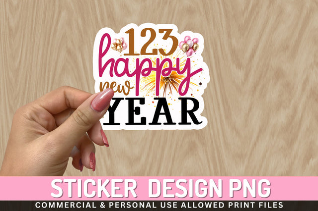 123 happy new Sticker Design Sublimation Regulrcrative 