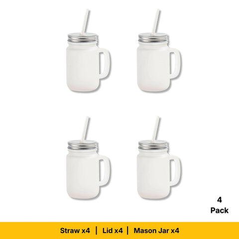 12oz Sublimation Frosted Mason Jars with Straws | Craft Express 4 Pack | Sublimation Blanks Physical Craft Express 4-Pack 