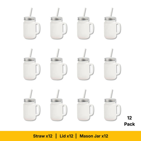 12oz Sublimation Frosted Mason Jars with Straws | Craft Express 4 Pack | Sublimation Blanks Physical Craft Express 12-Pack 