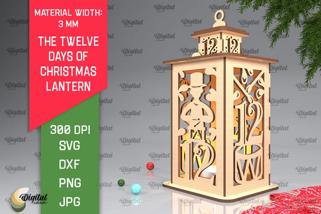 12st Day of Christmas Lantern Laser Cut. Merry Christmas SVG SVG Evgenyia Guschina 
