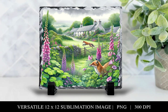 12x12 Irish Countryside Sublimation Design, Wild Fox PNG Sublimation BijouBay 