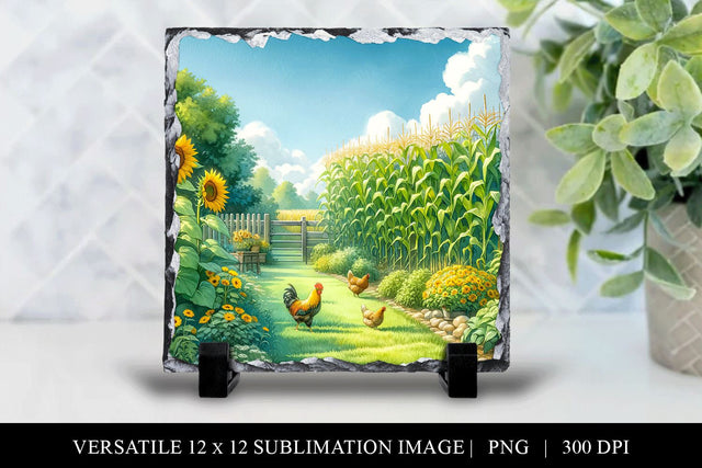 12x12 Sunflower & Chickens Sublimation Design PNG Sublimation BijouBay 