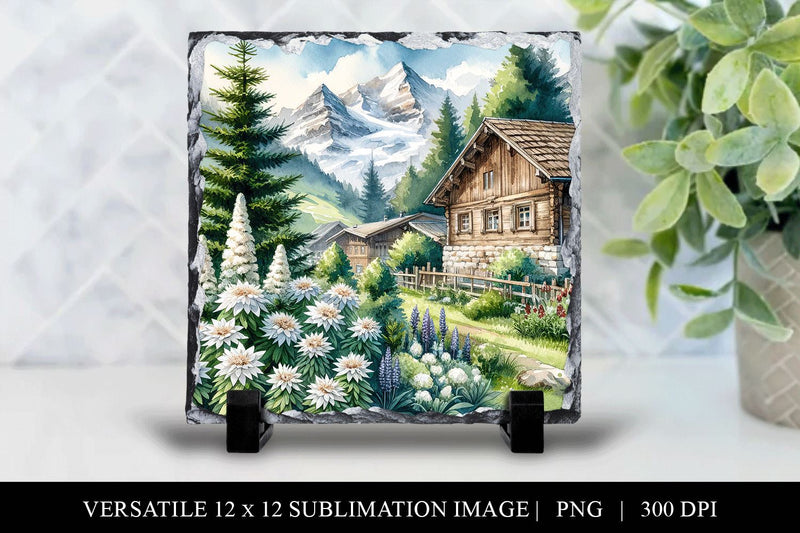 12x12 Swiss Alps Landscape Sublimation Design PNG Sublimation BijouBay 