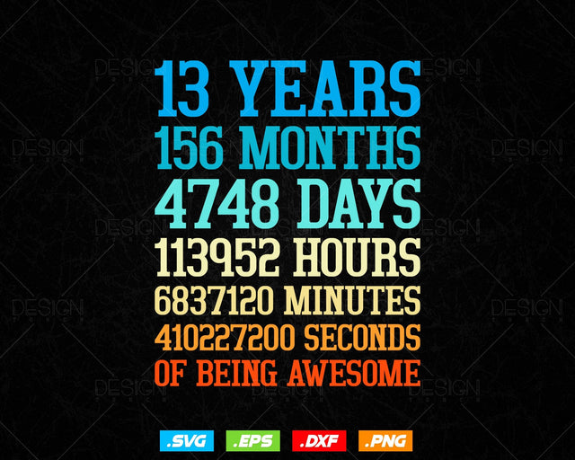 13 Years Of Being Awesome Birthday Svg Png, Retro Vintage Style Happy Birthday Gifts T Shirt Design, Teenager Birthday Gift, Birthday Crew SVG DesignDestine 