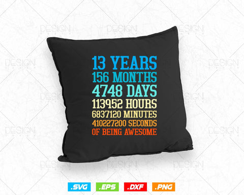 13 Years Of Being Awesome Birthday Svg Png, Retro Vintage Style Happy Birthday Gifts T Shirt Design, Teenager Birthday Gift, Birthday Crew SVG DesignDestine 
