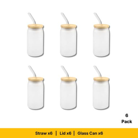 13oz Frosted Glass Cans with Bamboo Lids & Straws 6 Pack of Craft Express Sublimation Blanks Physical DIY Craft Warehouse 6-Pack 