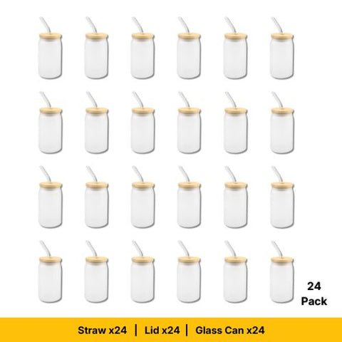 13oz Frosted Glass Cans with Bamboo Lids & Straws 6 Pack of Craft Express Sublimation Blanks Physical DIY Craft Warehouse 24-Pack 