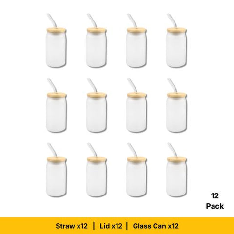 13oz Frosted Glass Cans with Bamboo Lids & Straws 6 Pack of Craft Express Sublimation Blanks Physical DIY Craft Warehouse 12-Pack 