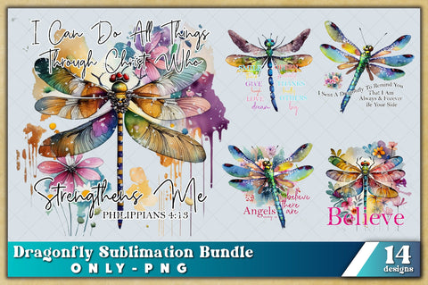 14 Dragonfly Sublimation Bundle, Insect PNG Design, Decorative Collection, Dragonfly PNG, Watercolor Dragonfly, Digital Download, Sublimation PNG Sublimation Jagonath Roy 
