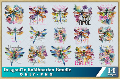 14 Dragonfly Sublimation Bundle, Insect PNG Design, Decorative Collection, Dragonfly PNG, Watercolor Dragonfly, Digital Download, Sublimation PNG Sublimation Jagonath Roy 