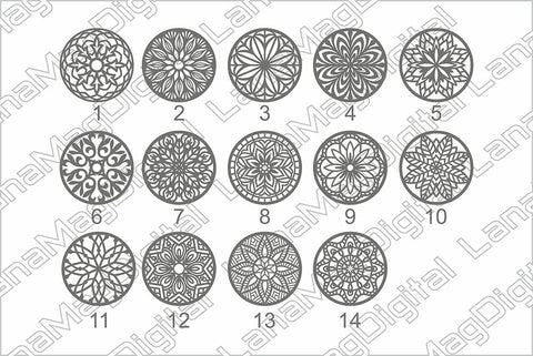 14 Round Mandala coasters svg, Mandala wall decor cut file, Laser cut files SVG LanaMagDigital 
