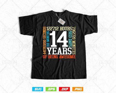 14 Years Of Being Awesome Birthday Svg Png, Retro Vintage Style Happy Birthday Gifts T Shirt Design, Teenager Birthday Gift, Birthday Crew Svg SVG DesignDestine 