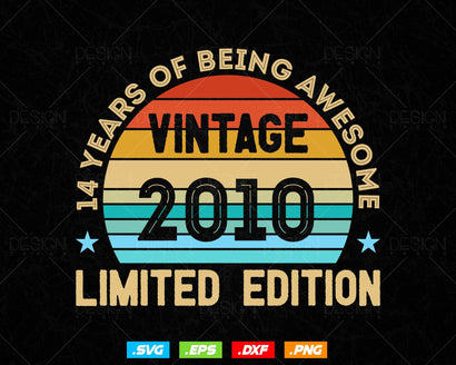 14 Years Of Being Awesome Vintage Limited Edition Birthday Vector T shirt Design Png Svg Files, Birthday gift svg files for cricut SVG DesignDestine 
