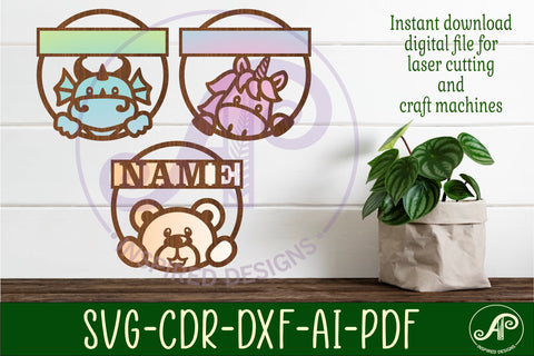 15 animal name sign, nursery wall art, laser cut templates SVG APInspireddesigns 