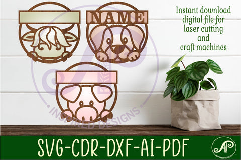 15 animal name sign, nursery wall art, laser cut templates SVG APInspireddesigns 