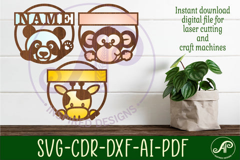 15 animal name sign, nursery wall art, laser cut templates SVG APInspireddesigns 