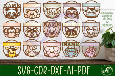 15 animal name sign, nursery wall art, laser cut templates SVG APInspireddesigns 