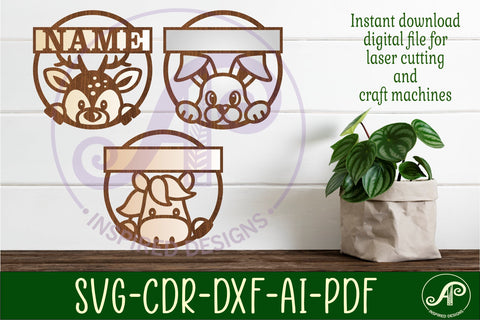15 animal name sign, nursery wall art, laser cut templates SVG APInspireddesigns 