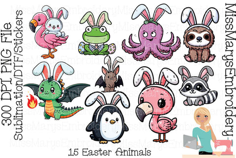 15 Cute Easter Animals | Easter Clipart | Easter Sublimation Sublimation MissMarysEmbroidery 