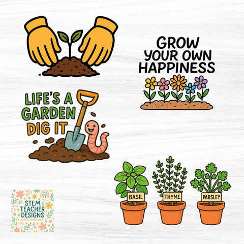 15 Gardening Clipart PNGs – Cute Garden Tools, Plants, and Quotes! Sublimation The STEM Teacher 