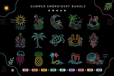15 Summer Beach Embroidery Bundle Tropical Coastal Ocean Vacation Designs Embroidery/Applique DESIGNS sg embroidery 