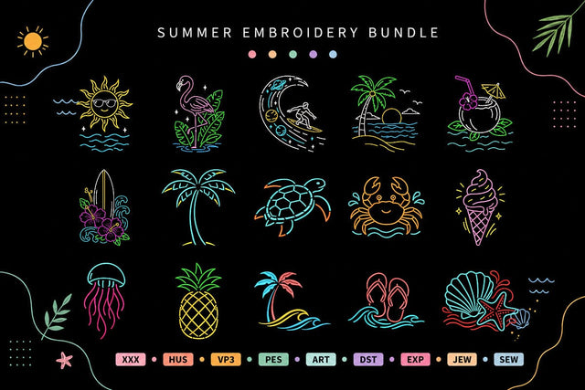 15 Summer Beach Embroidery Bundle Tropical Coastal Ocean Vacation Designs Embroidery/Applique DESIGNS sg embroidery 