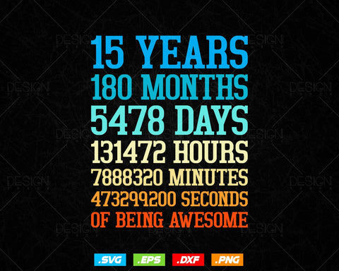 15 Years Of Being Awesome Birthday Svg Png, Retro Vintage Style Happy Birthday Gifts T Shirt Design, Teenager Birthday Gift, Birthday Crew SVG DesignDestine 