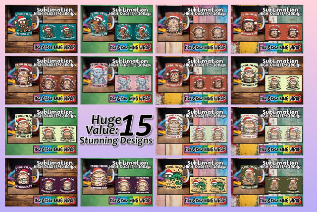 15x 11oz Mug Wrap Design , Xmas Sublimation afrosvg 