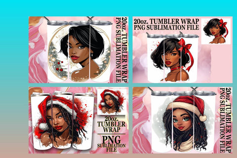 15x 20oz Tumbler Design Wrap Kit , Xmas Girl Sublimation afrosvg 
