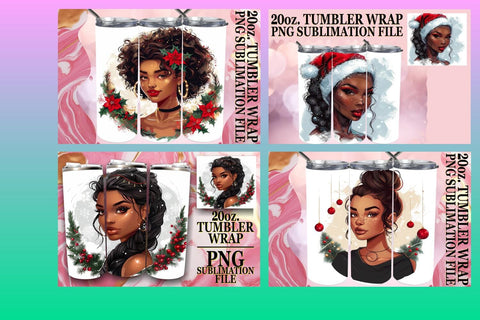 15x 20oz Tumbler Design Wrap Kit , Xmas Girl Sublimation afrosvg 