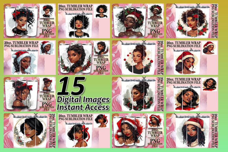 15x 20oz Tumbler Design Wrap Kit , Xmas Girl Sublimation afrosvg 