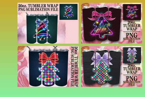 15x 20oz Tumbler Wrap Design Bundle Kit , Neon Xmas Sublimation afrosvg 