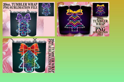 15x 20oz Tumbler Wrap Design Bundle Kit , Neon Xmas Sublimation afrosvg 