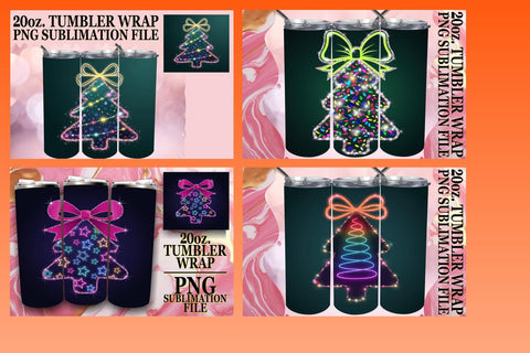 15x 20oz Tumbler Wrap Design Bundle Kit , Neon Xmas Sublimation afrosvg 