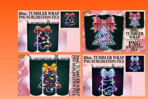 15x 20oz Tumbler Wrap Design Bundle Kit , Neon Xmas Sublimation afrosvg 