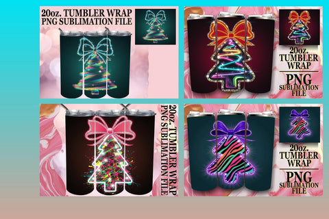15x 20oz Tumbler Wrap Designs Collection , Neon Xmas Sublimation afrosvg 