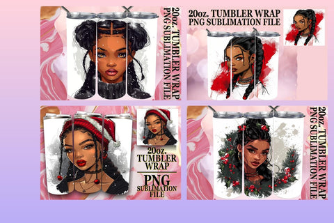 15x 20oz Tumbler Wraps Design Bundle Kit , Xmas Girl Sublimation afrosvg 